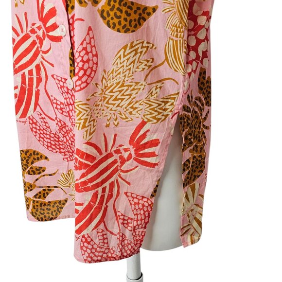 Farm Rio x Anthropologie Long-Sleeve Printed Buttondown Shirt Cheetah Lobster, S - Picture 9 of 9